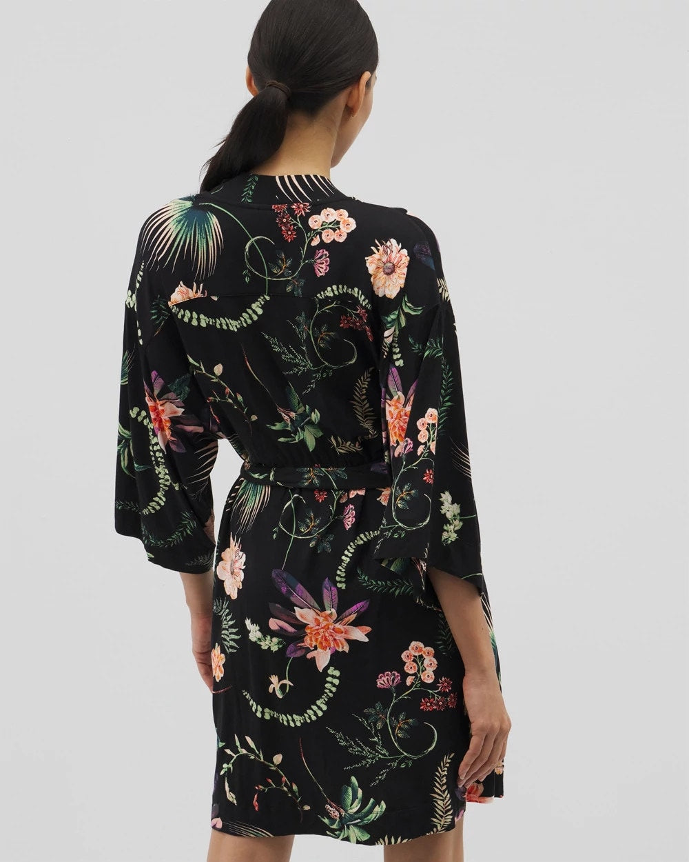 PARADISE PLUMES BLACK Short Robe