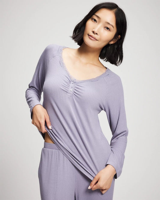 LAVENDER CLOUD Pointelle Long Sleeve Pajama Top