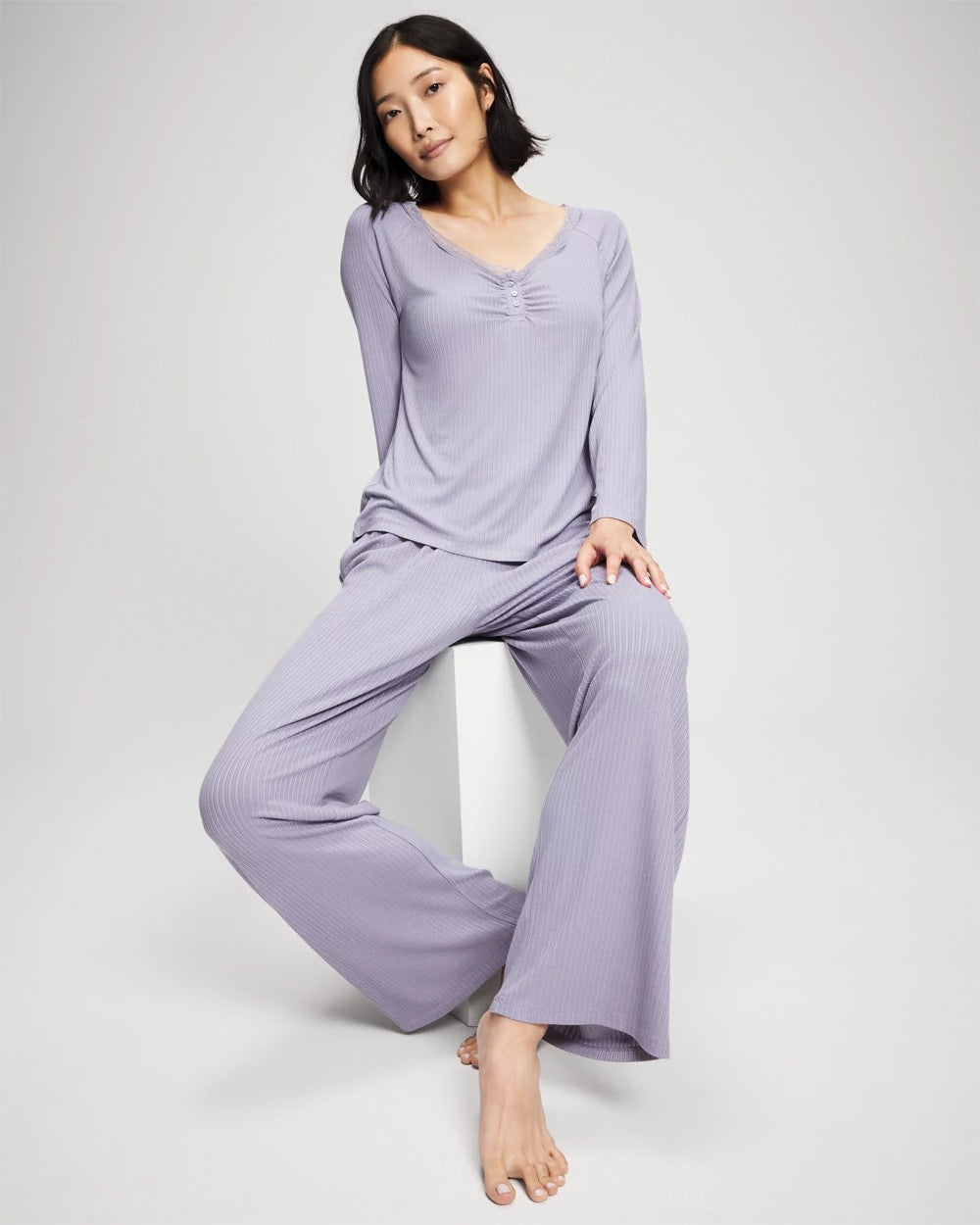 LAVENDER CLOUD Pointelle Long Sleeve Pajama Top