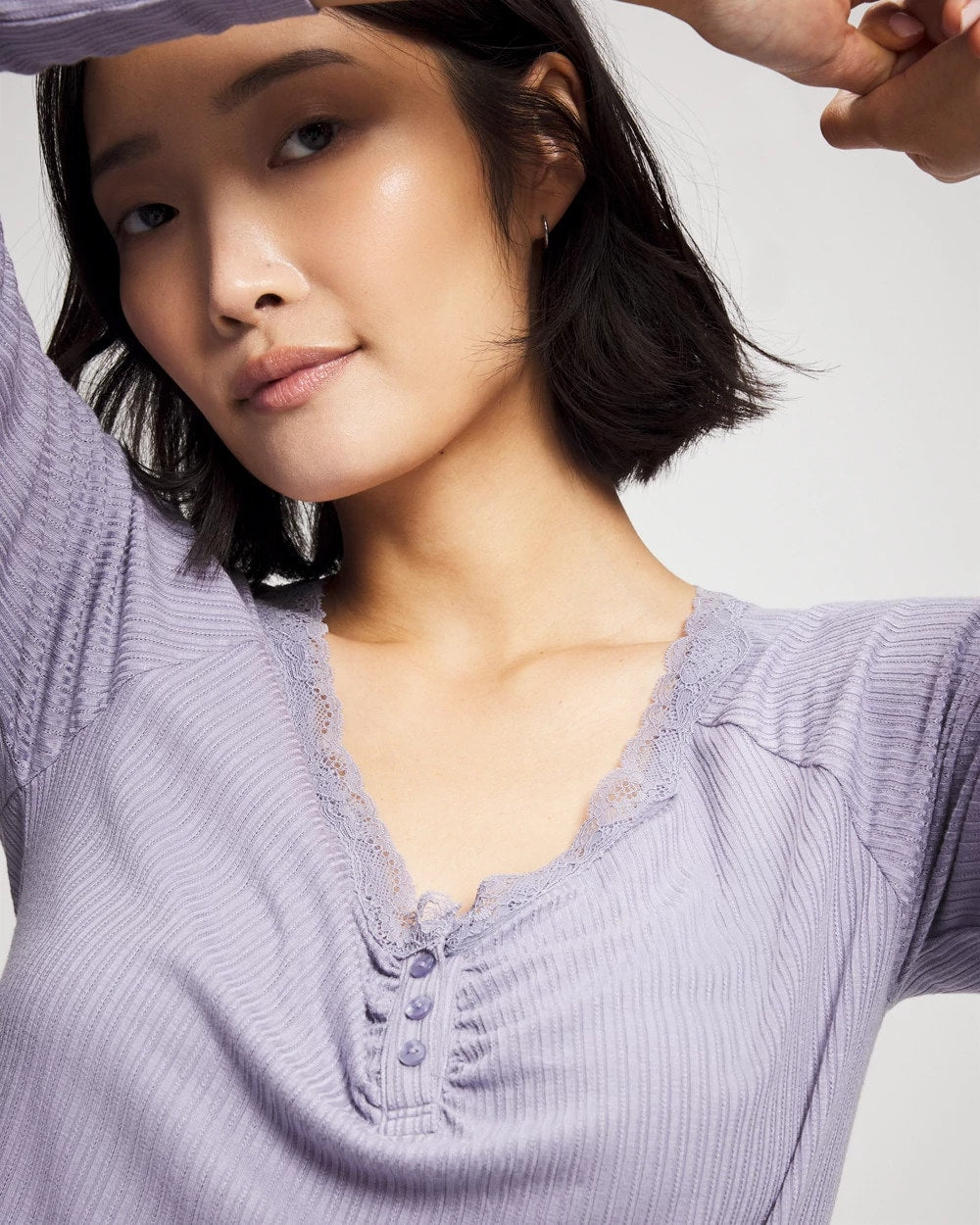 LAVENDER CLOUD Pointelle Long Sleeve Pajama Top