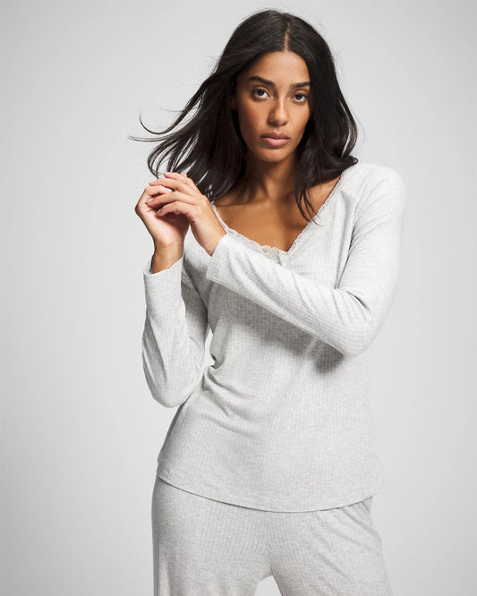 HEATHER FROST Pointelle Long Sleeve Pajama Top