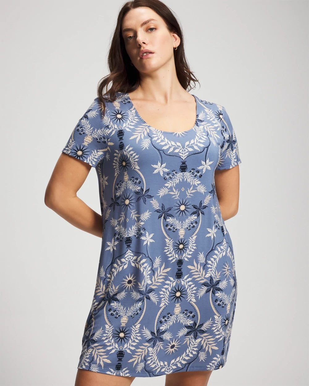 BOTANICAL TILE SUNDOWN Short Sleeve Scoop Neck Sleepshirt