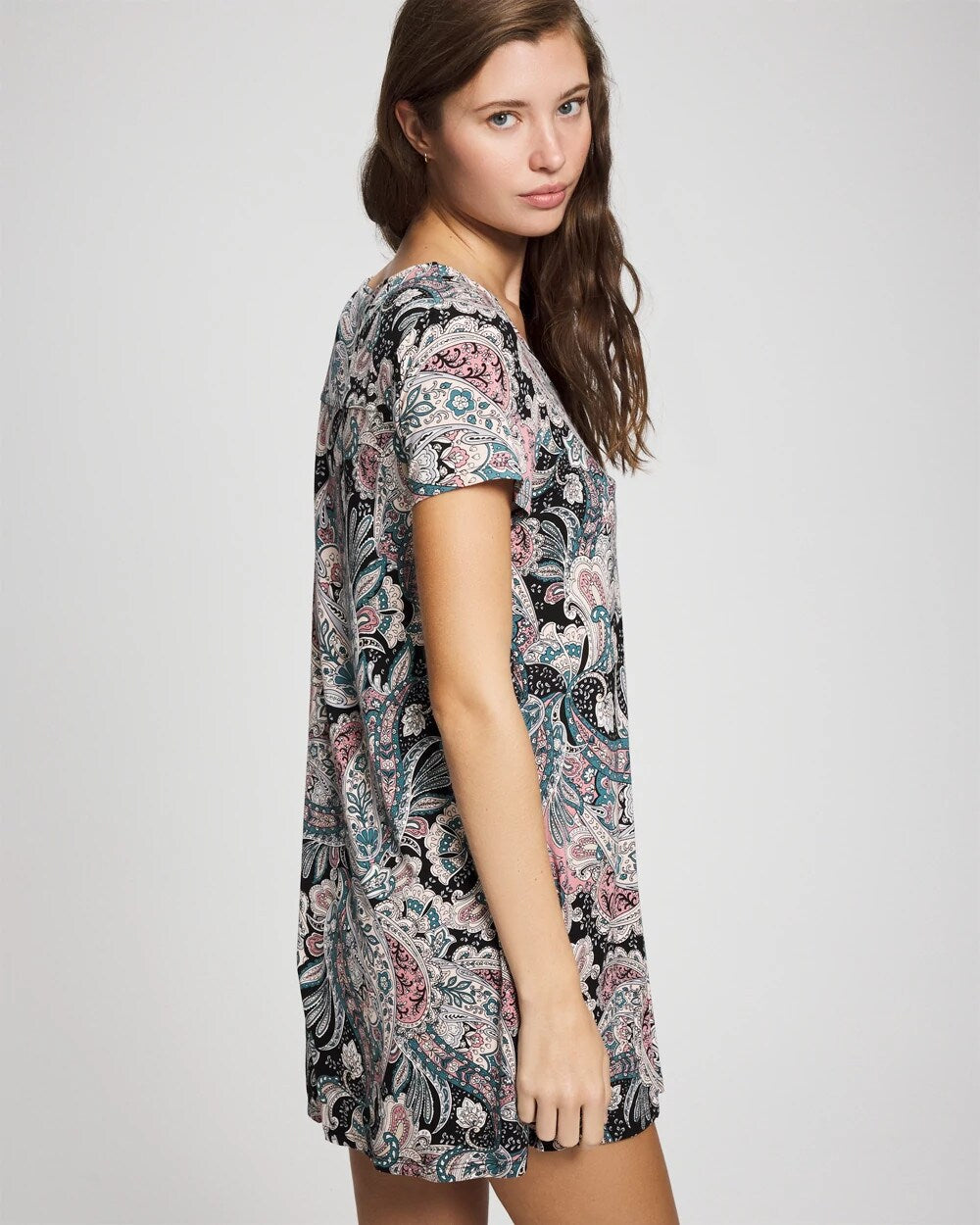 REGAL PAISLEY BLACK Short Sleeve Scoop Neck Sleepshirt