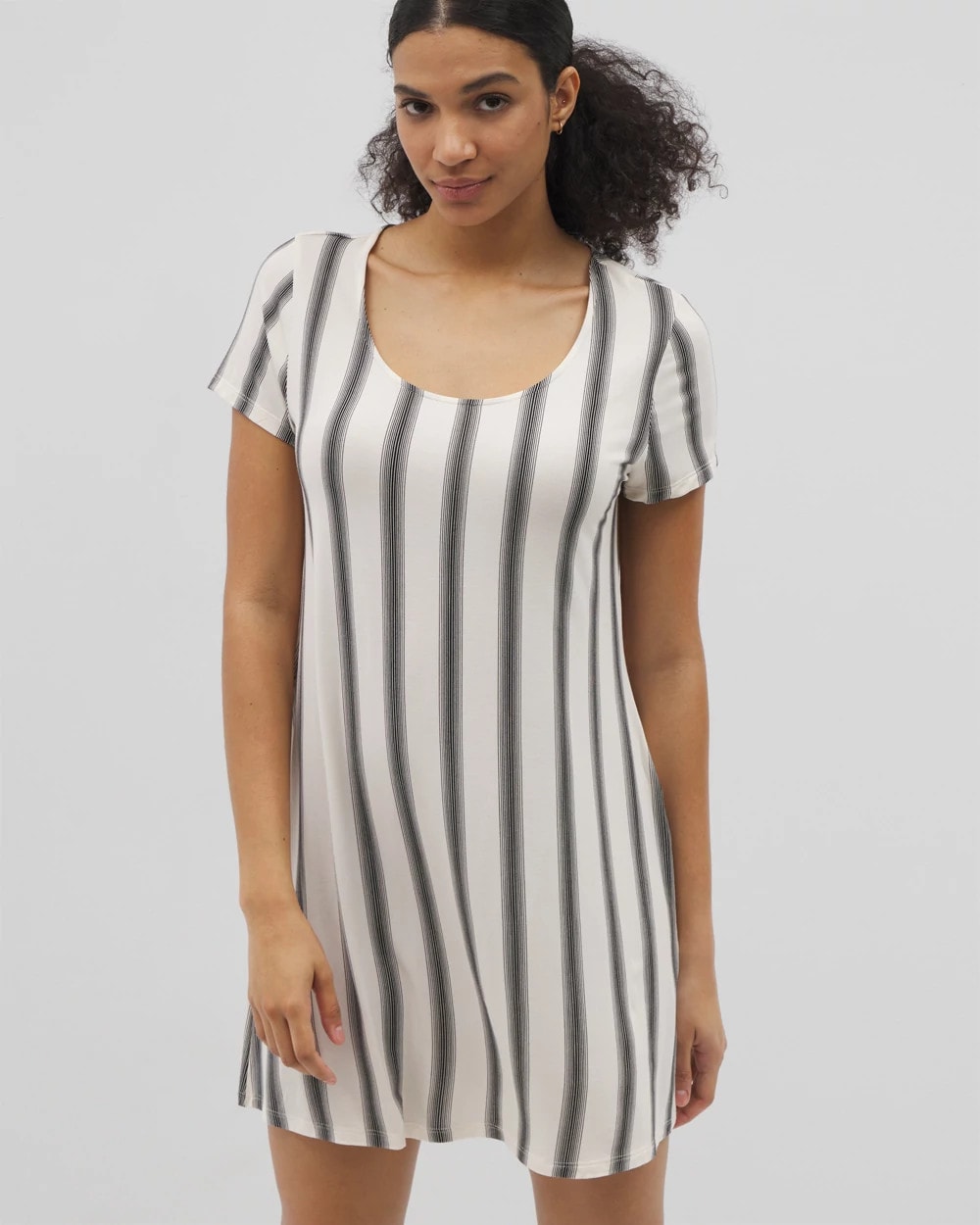 HAMPTON STRIPE BLACK Short Sleeve Scoop Neck Sleepshirt