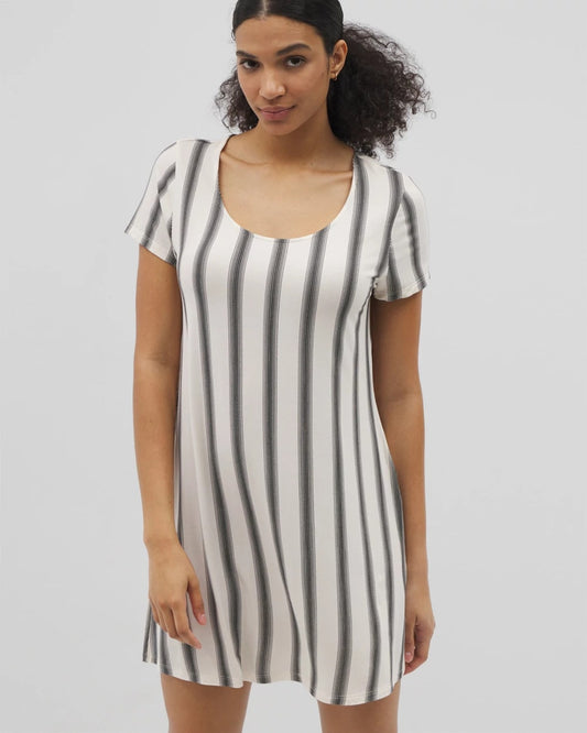 HAMPTON STRIPE BLACK Short Sleeve Scoop Neck Sleepshirt