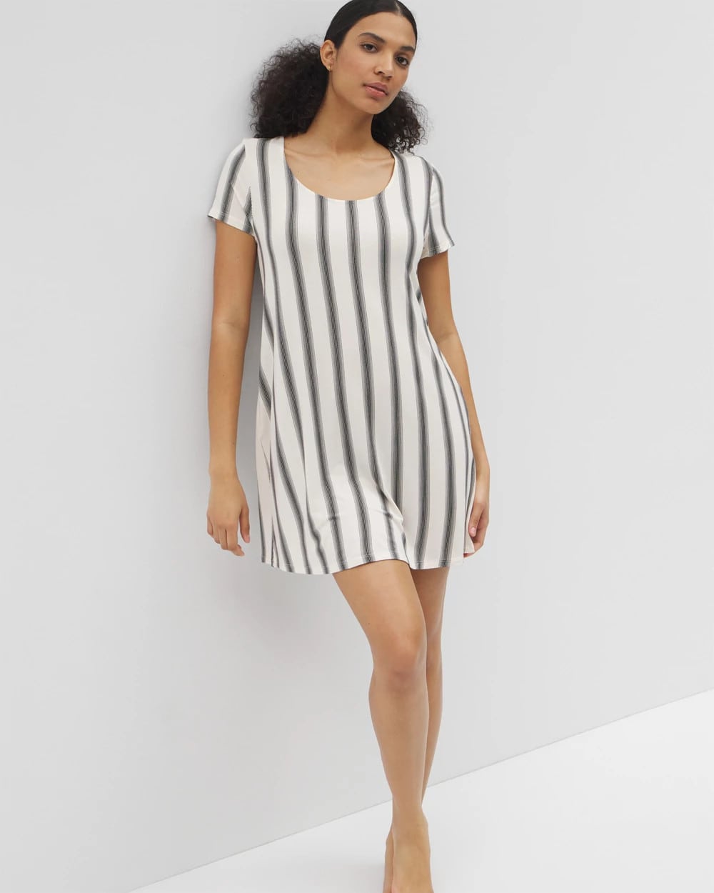 HAMPTON STRIPE BLACK Short Sleeve Scoop Neck Sleepshirt