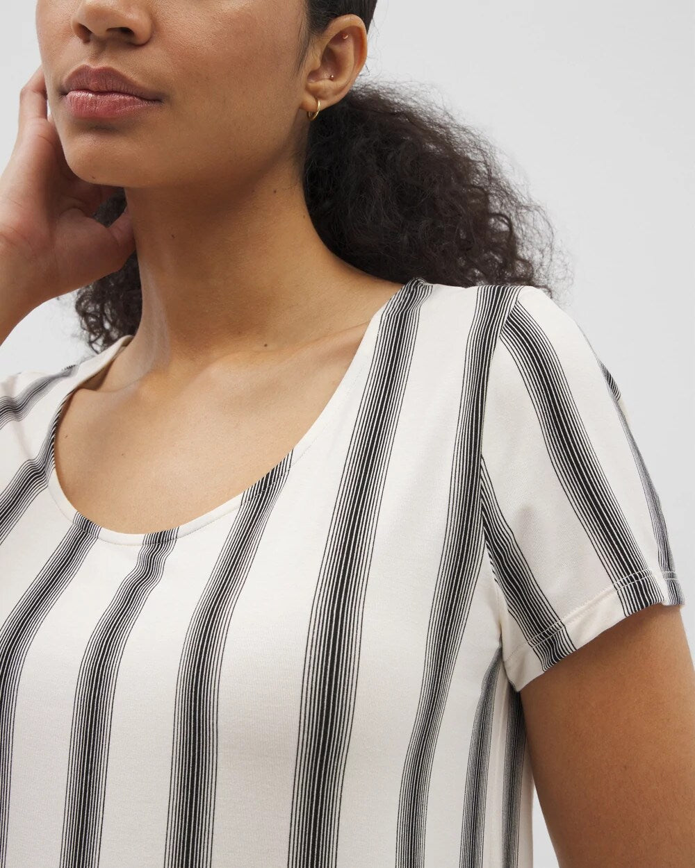 HAMPTON STRIPE BLACK Short Sleeve Scoop Neck Sleepshirt