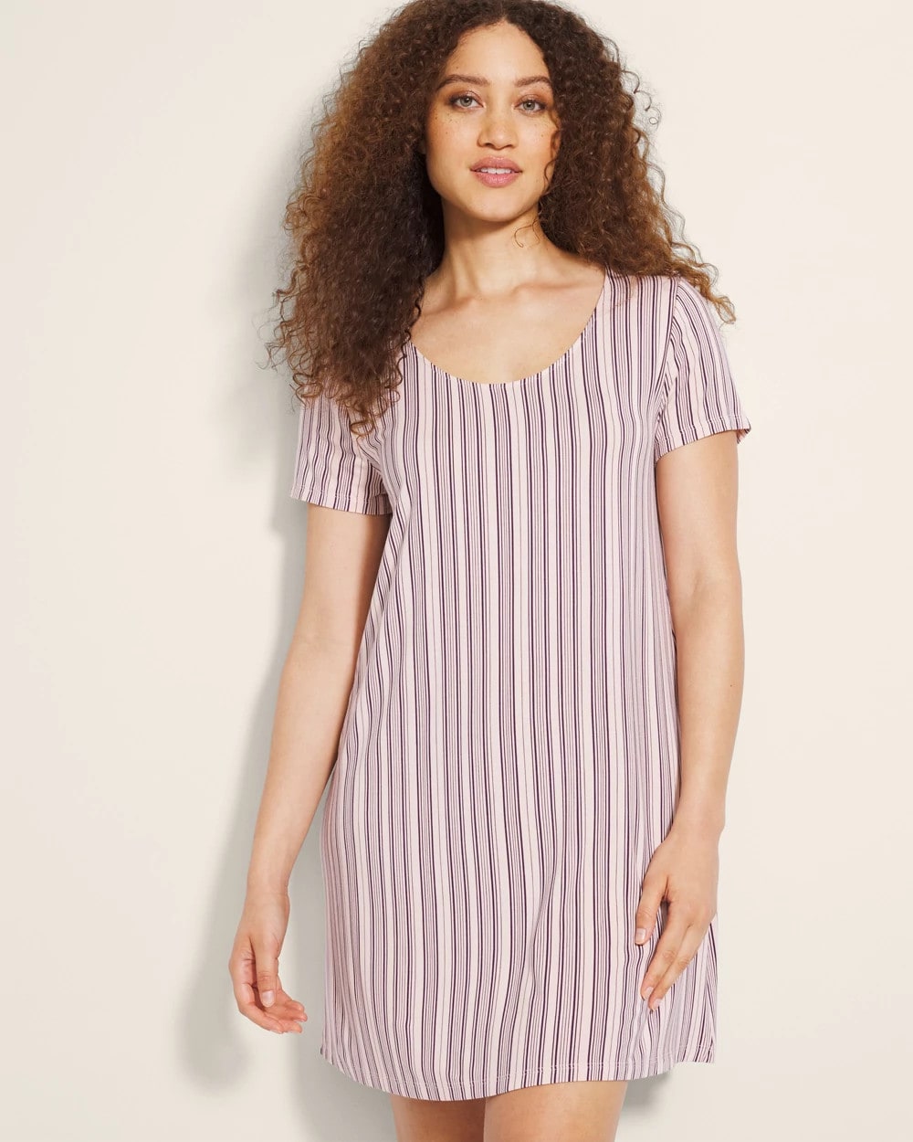 AMITY STRIPE SEPIA ROSE Short Sleeve Scoop Neck Sleepshirt