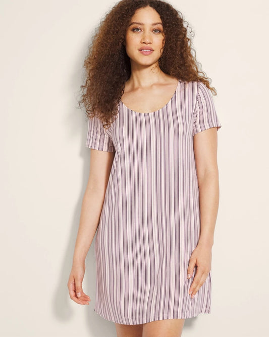 AMITY STRIPE SEPIA ROSE Short Sleeve Scoop Neck Sleepshirt