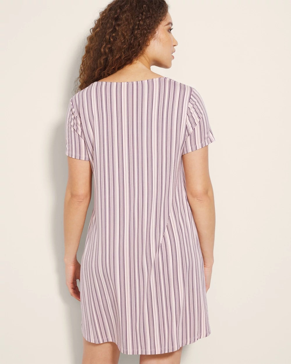 AMITY STRIPE SEPIA ROSE Short Sleeve Scoop Neck Sleepshirt