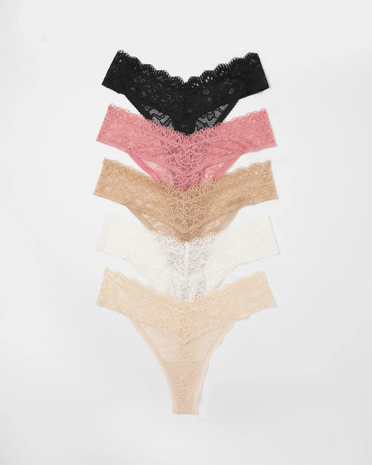 ANTIQUE PINK MULTI PACK Thong Panty with Enchanting Lace 5 Pack
