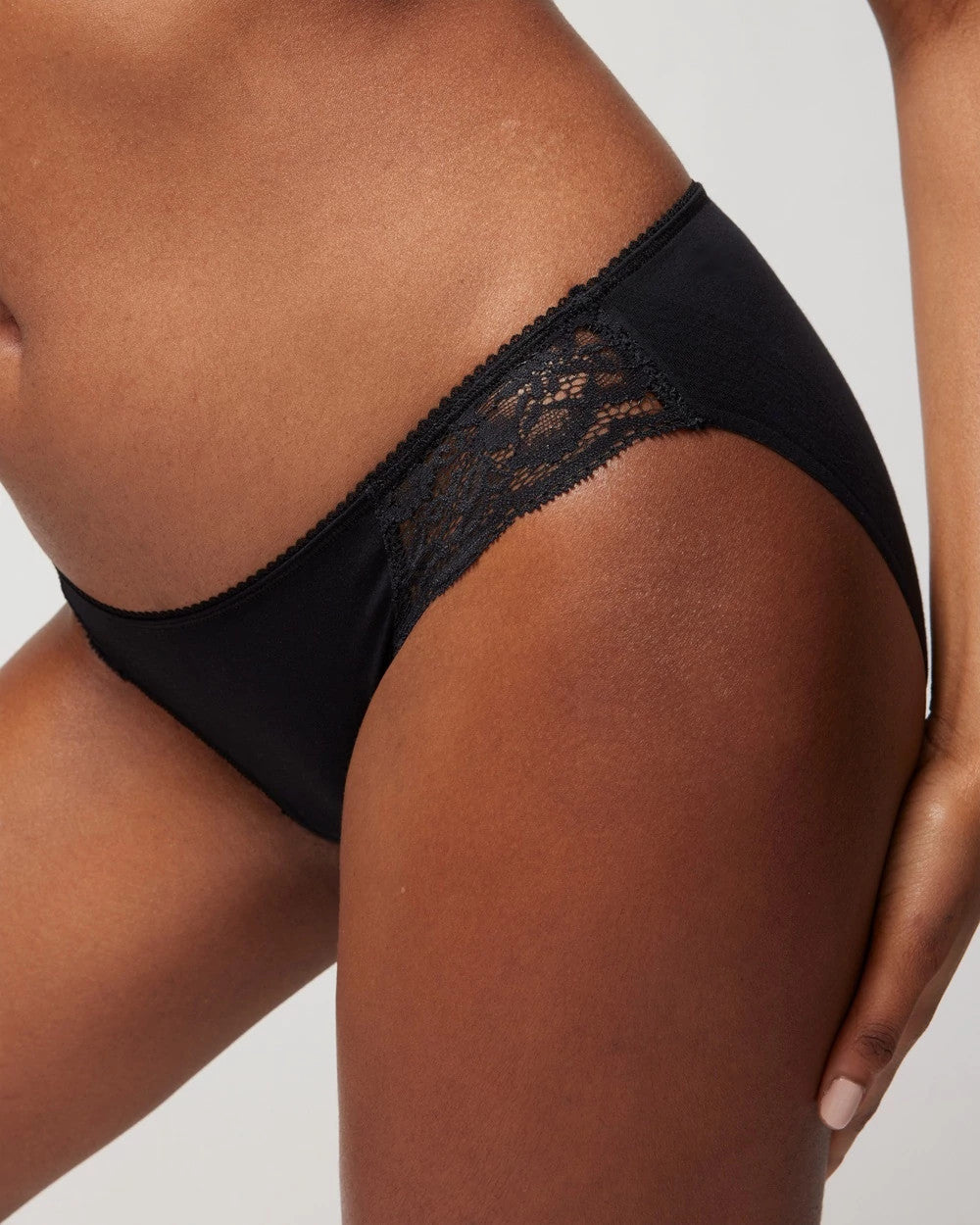 BLACK Cotton Blend Bikini Panty with Lace