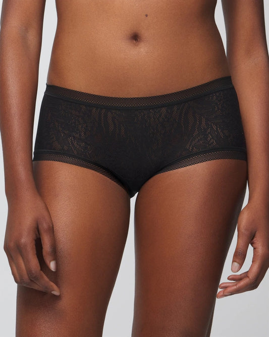 BLACK Soma Boyshort Panty with Stretch Lace