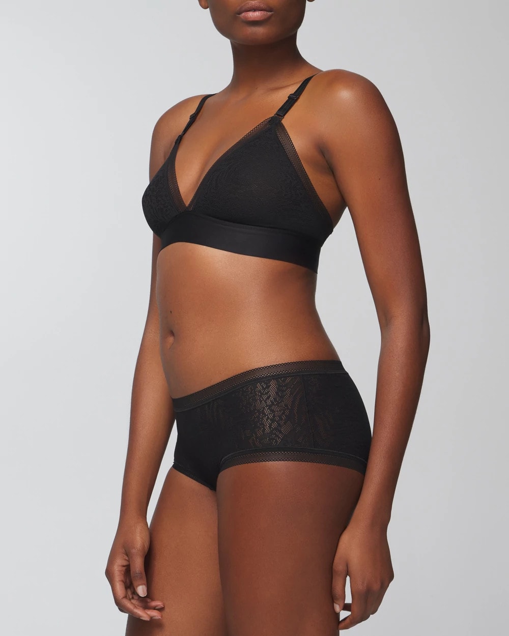 BLACK Soma Boyshort Panty with Stretch Lace