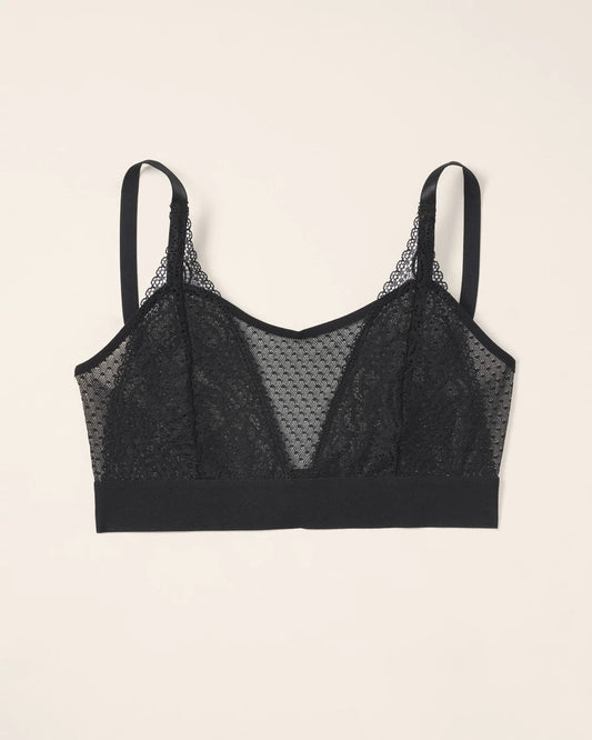 BLACK Wireless Pocketed Cupless Lace Bralette
