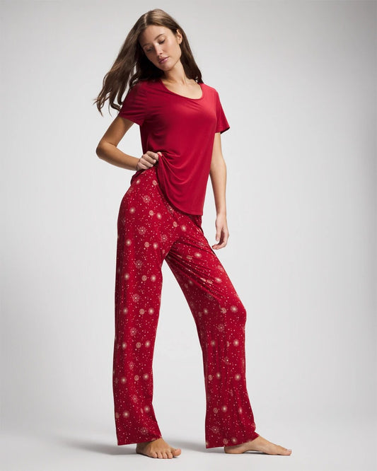 FIRST NIGHT RED/FOIL Packaged Short-Sleeve Pant Pajama Set