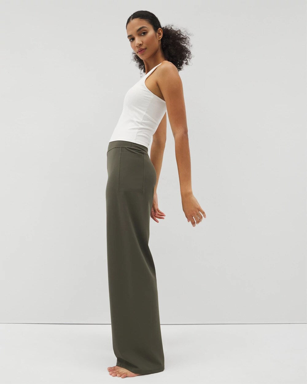 DARK GRAY OLIVE High-Waist Wide-Leg Pants