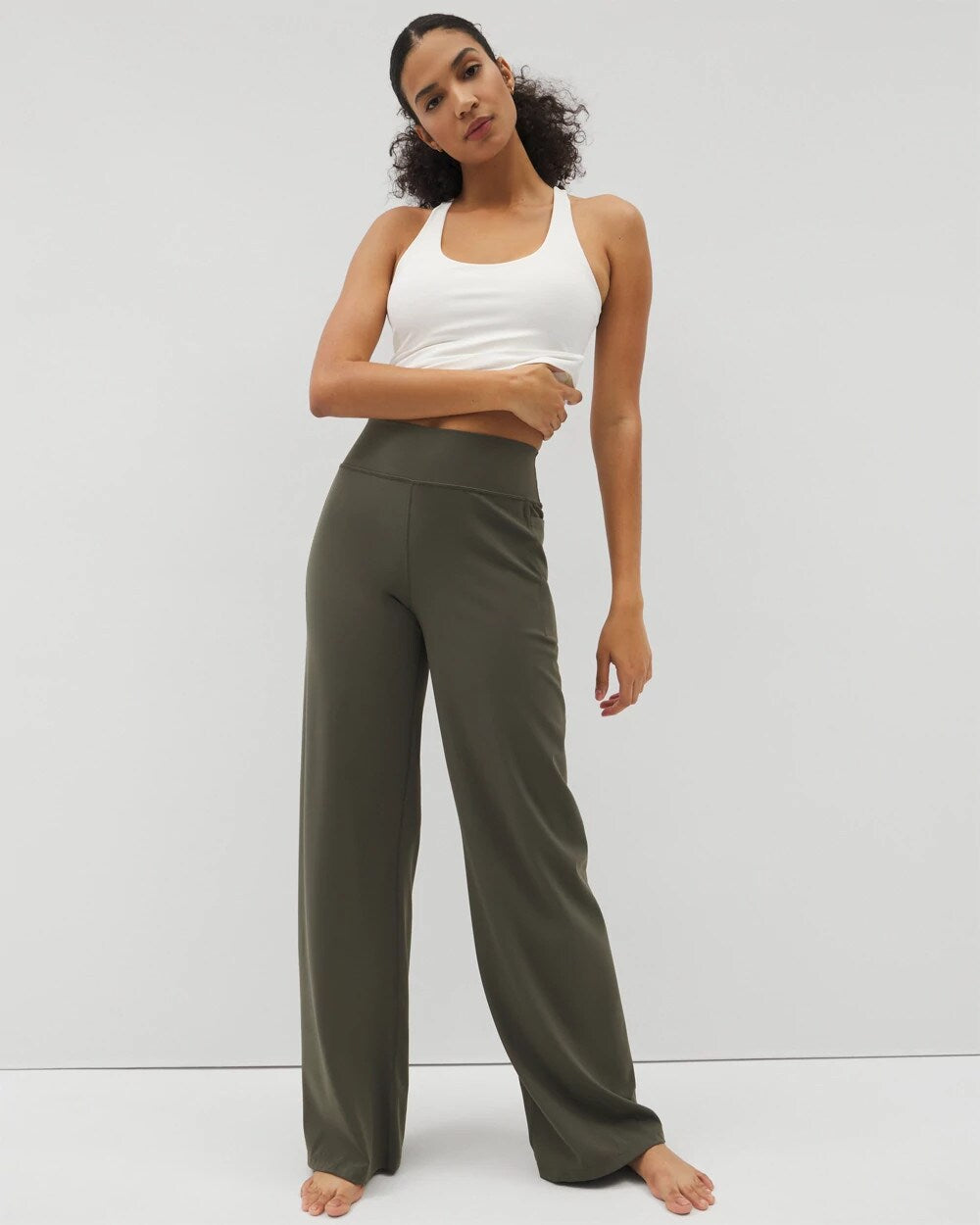 DARK GRAY OLIVE High-Waist Wide-Leg Pants