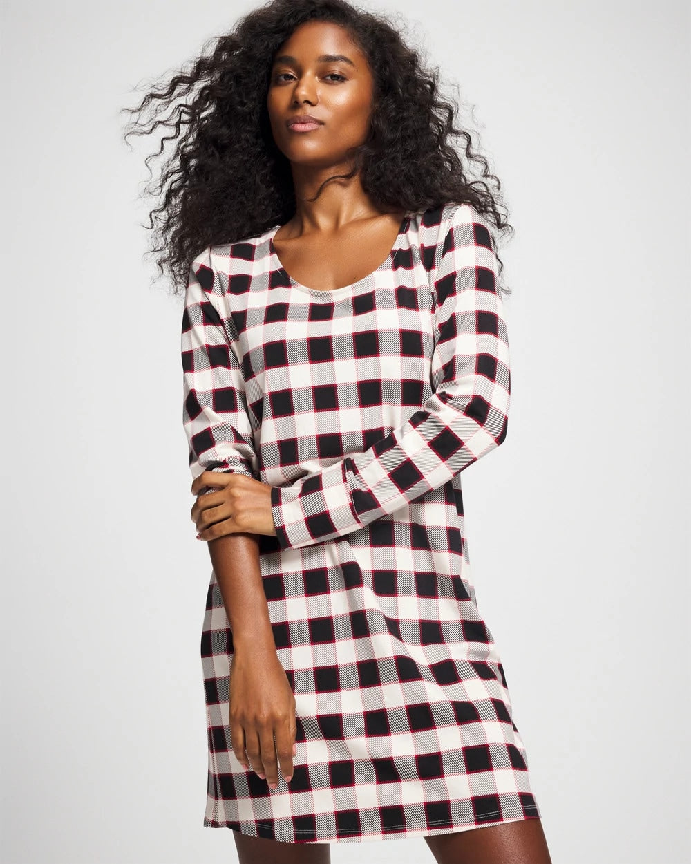 DREAMSCAPE PLAID BLACK Long-Sleeve Sleepshirt
