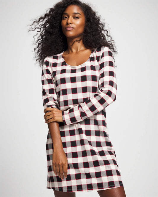DREAMSCAPE PLAID BLACK Long-Sleeve Sleepshirt