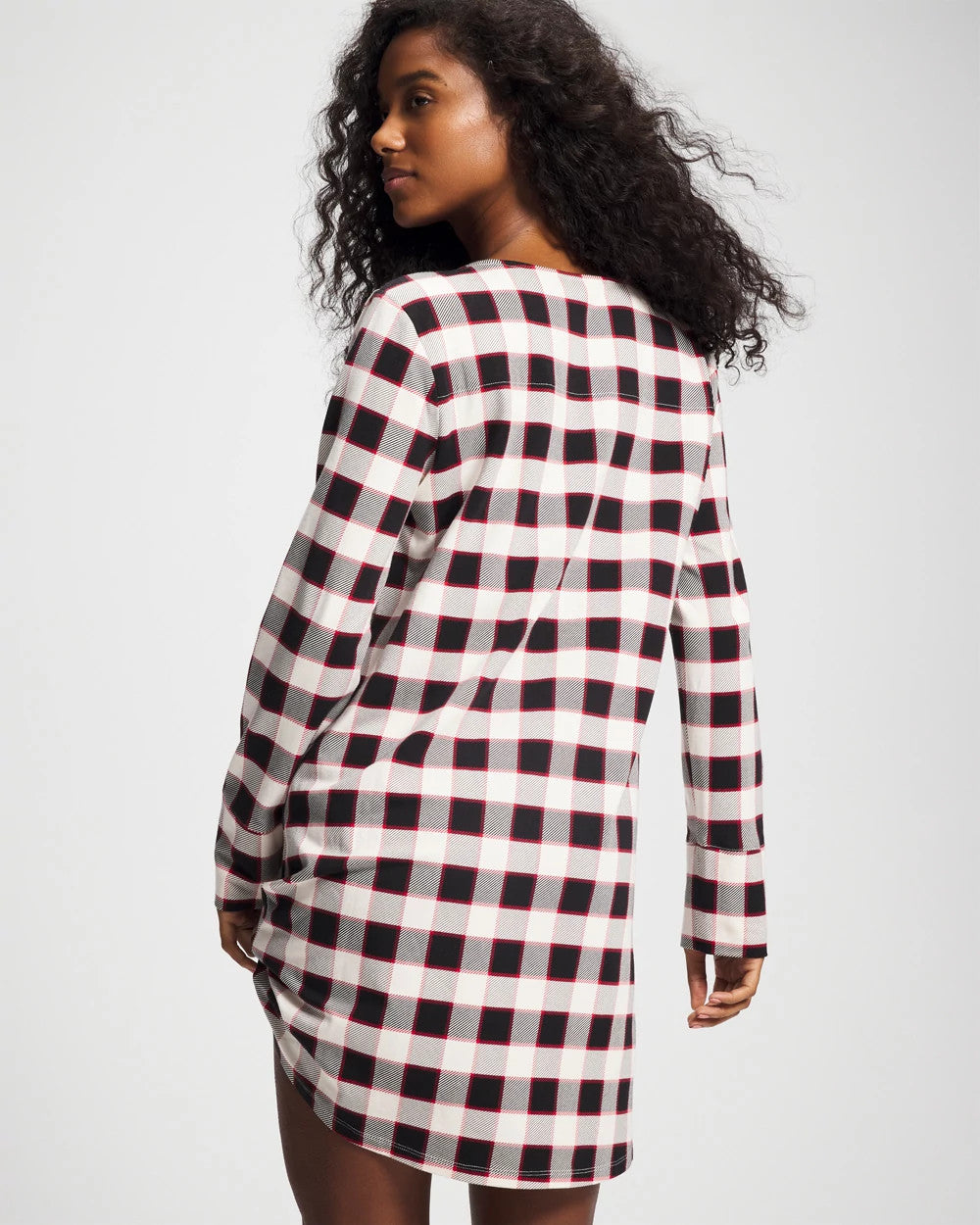 DREAMSCAPE PLAID BLACK Long-Sleeve Sleepshirt