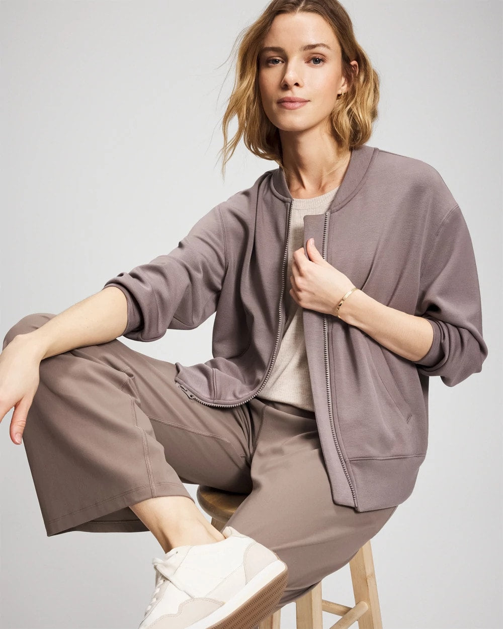 DARK TAUPE Modern Modal Bomber Jacket