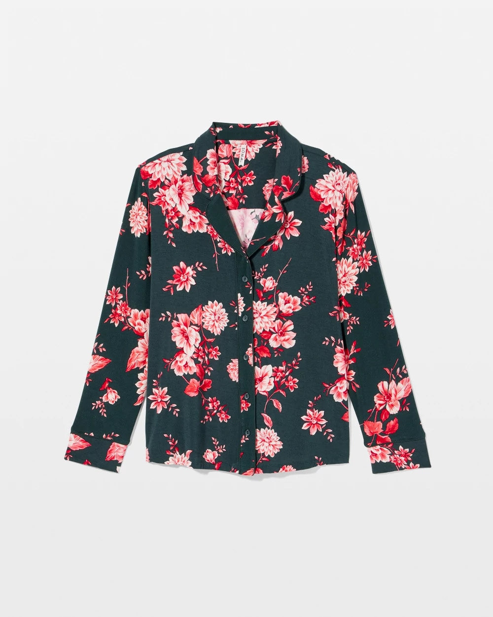COTTAGE FLORAL GREEN Cool Nights Long Sleeve Notch Collar with Piped Placket Pajama Top