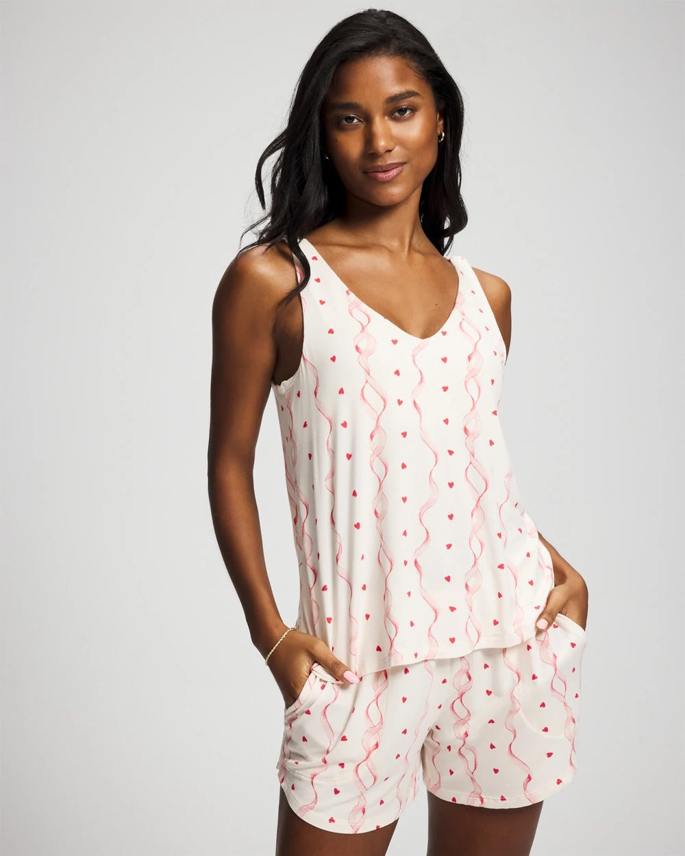 COQUETTE VALENTINE CHAMP Shirred Strap Pajama Tank