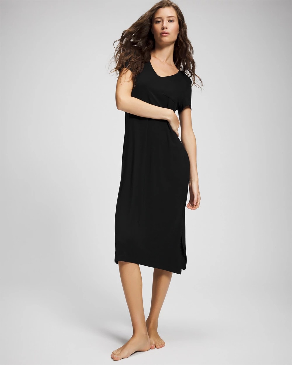 BLACK Short Sleeve Long Sleepshirt