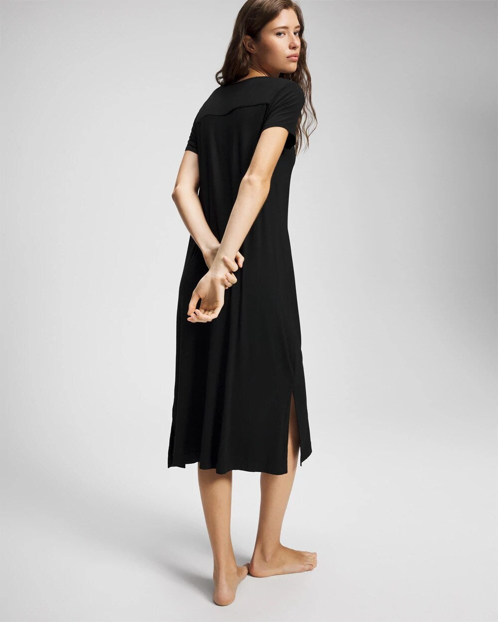 BLACK Short Sleeve Long Sleepshirt