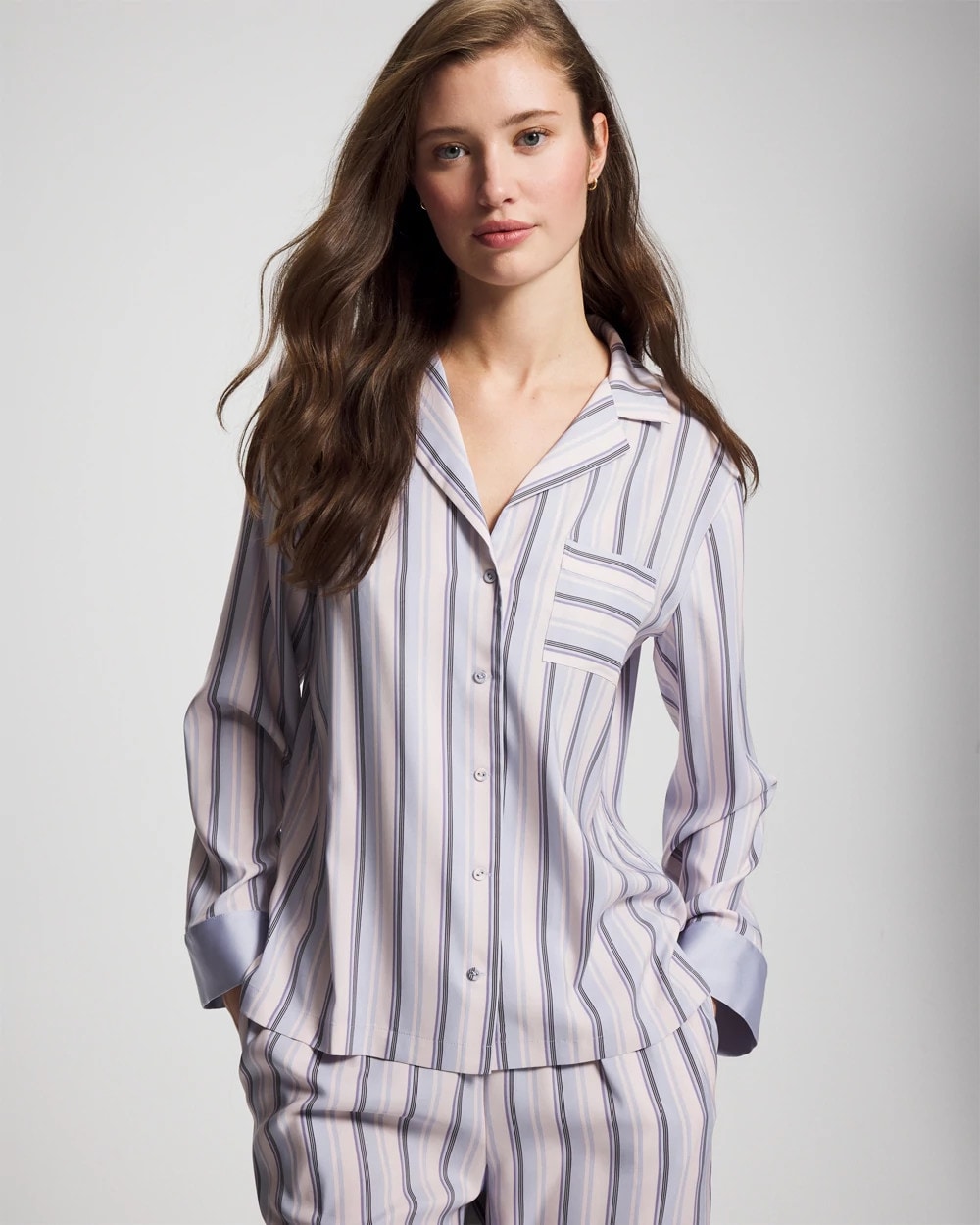 RELAX STRIPE BLUE OPAL Long-Sleeve Notch Collar