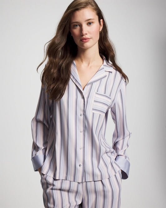 RELAX STRIPE BLUE OPAL Long-Sleeve Notch Collar