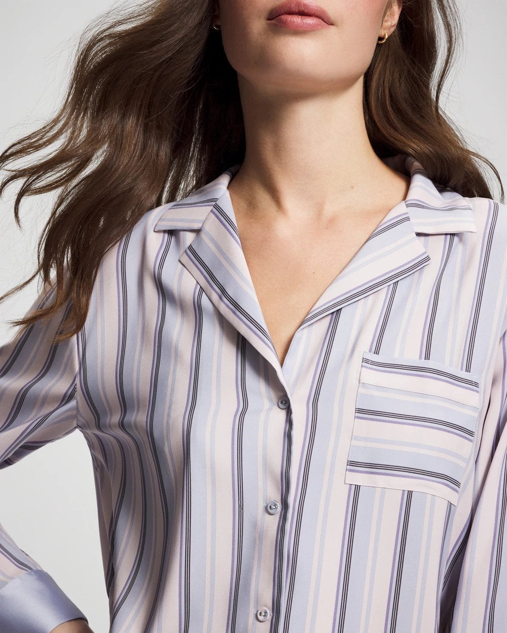 RELAX STRIPE BLUE OPAL Long-Sleeve Notch Collar