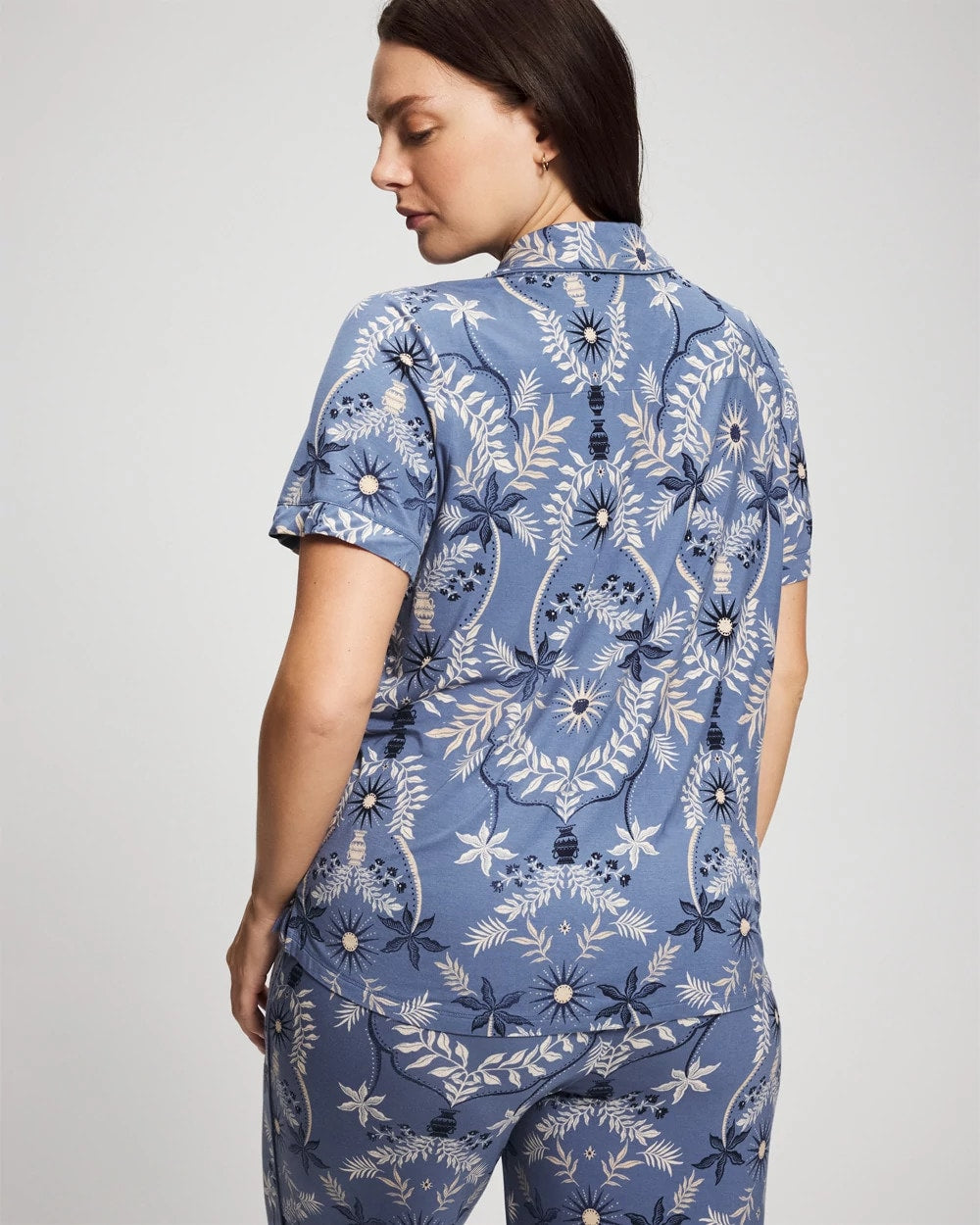 BOTANICAL TILE SUNDOWN Short Sleeve Notch Collar Pajama Top