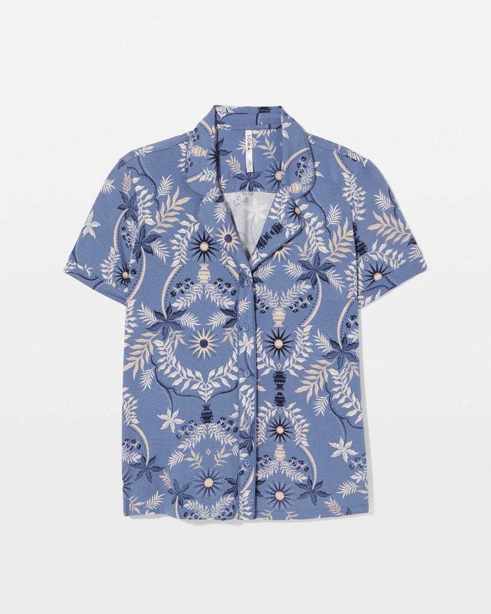 BOTANICAL TILE SUNDOWN Short Sleeve Notch Collar Pajama Top