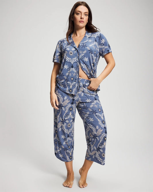 BOTANICAL TILE SUNDOWN Piped Crop Pajama Pants