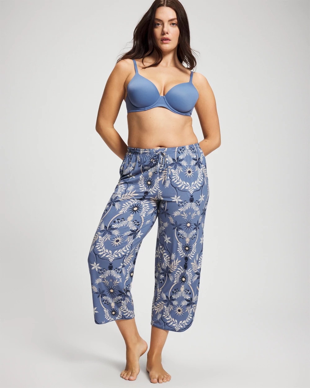 BOTANICAL TILE SUNDOWN Piped Crop Pajama Pants