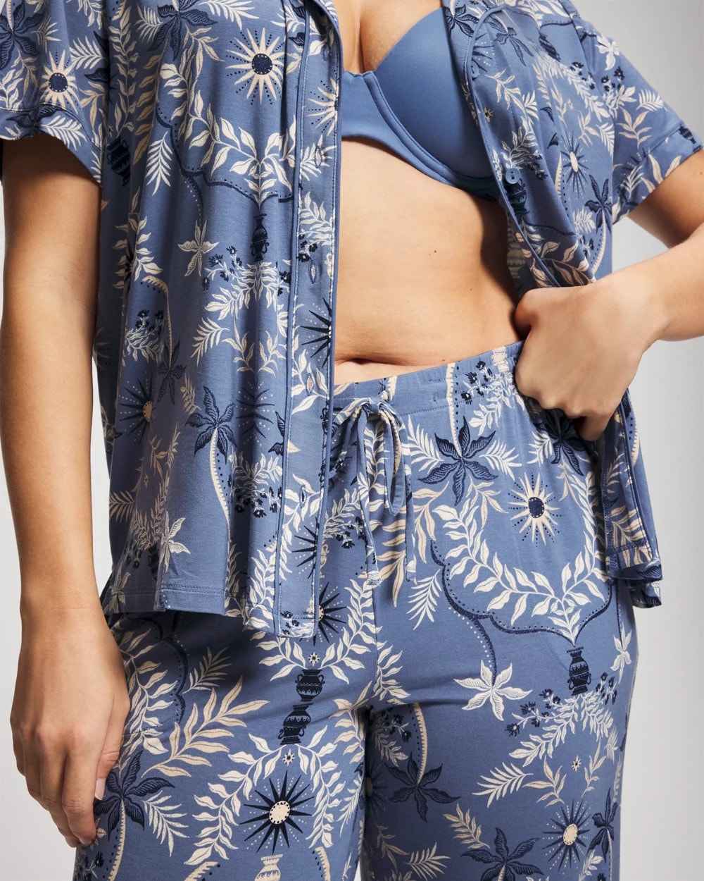 BOTANICAL TILE SUNDOWN Piped Crop Pajama Pants