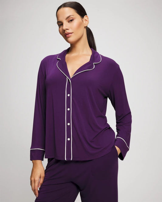 BLACKBERRY Long Sleeve Notch Collar w/ Piped Placket Pajama Top