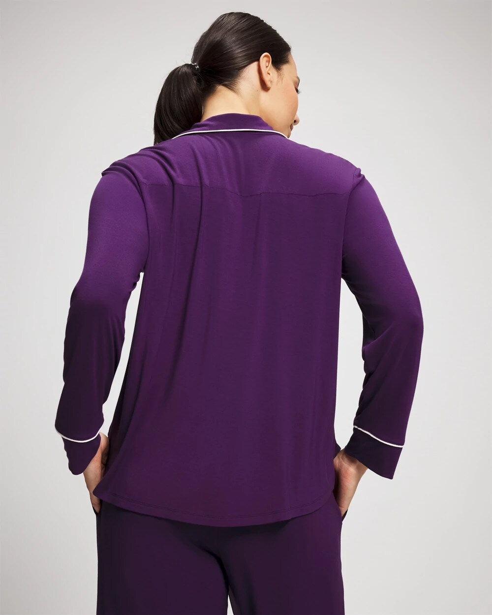 BLACKBERRY Long Sleeve Notch Collar w/ Piped Placket Pajama Top