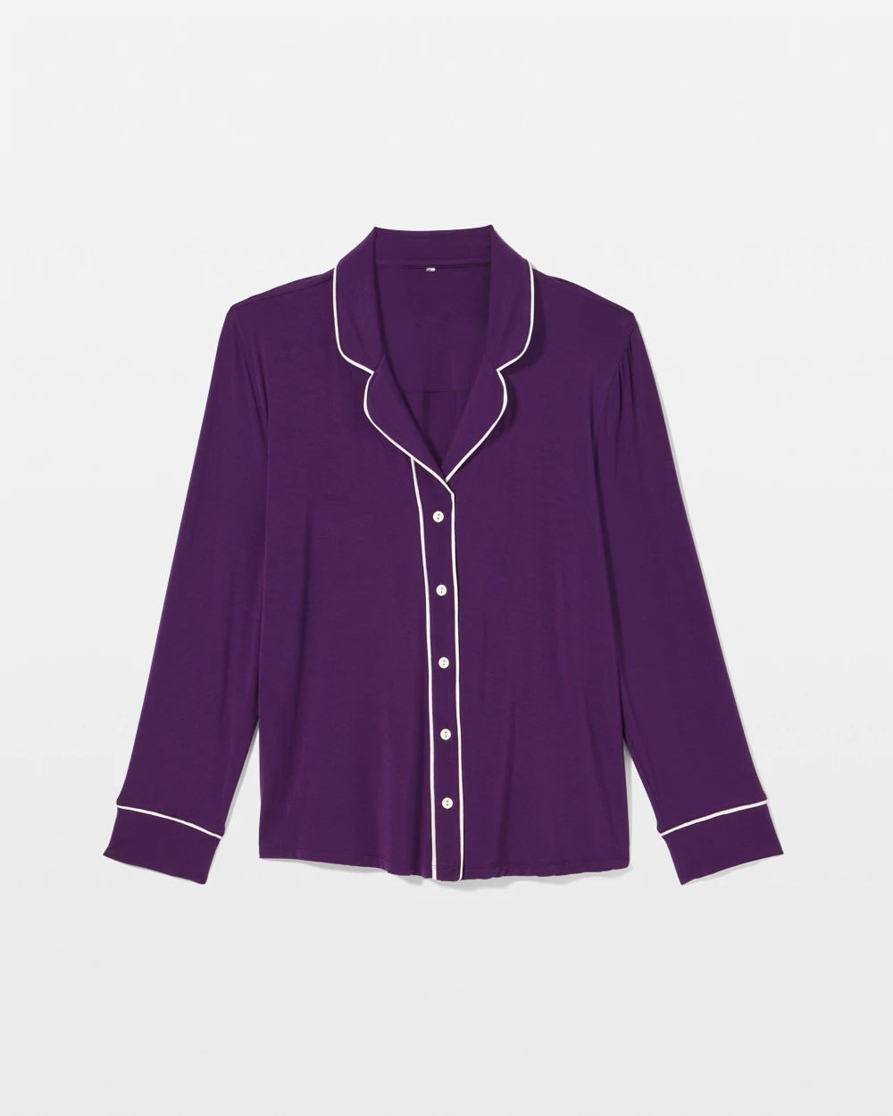 BLACKBERRY Long Sleeve Notch Collar w/ Piped Placket Pajama Top