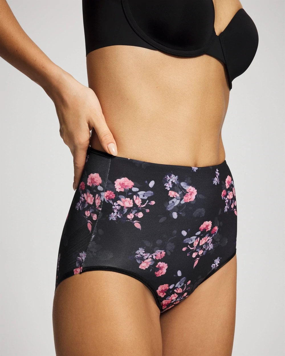 FLORAL DREAMS BLACK MINI High-Waist Brief Panty