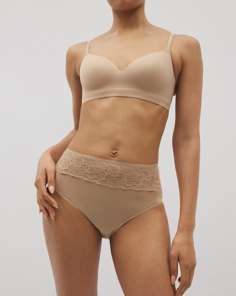 WARM AMBER Vanishing Edge Microfiber Modern Brief Panty with Lace