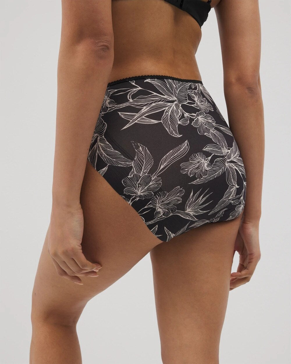 PLUMERIA BLOOMS BLK CH Vanishing Edge Microfiber Modern Brief Panty with Lace