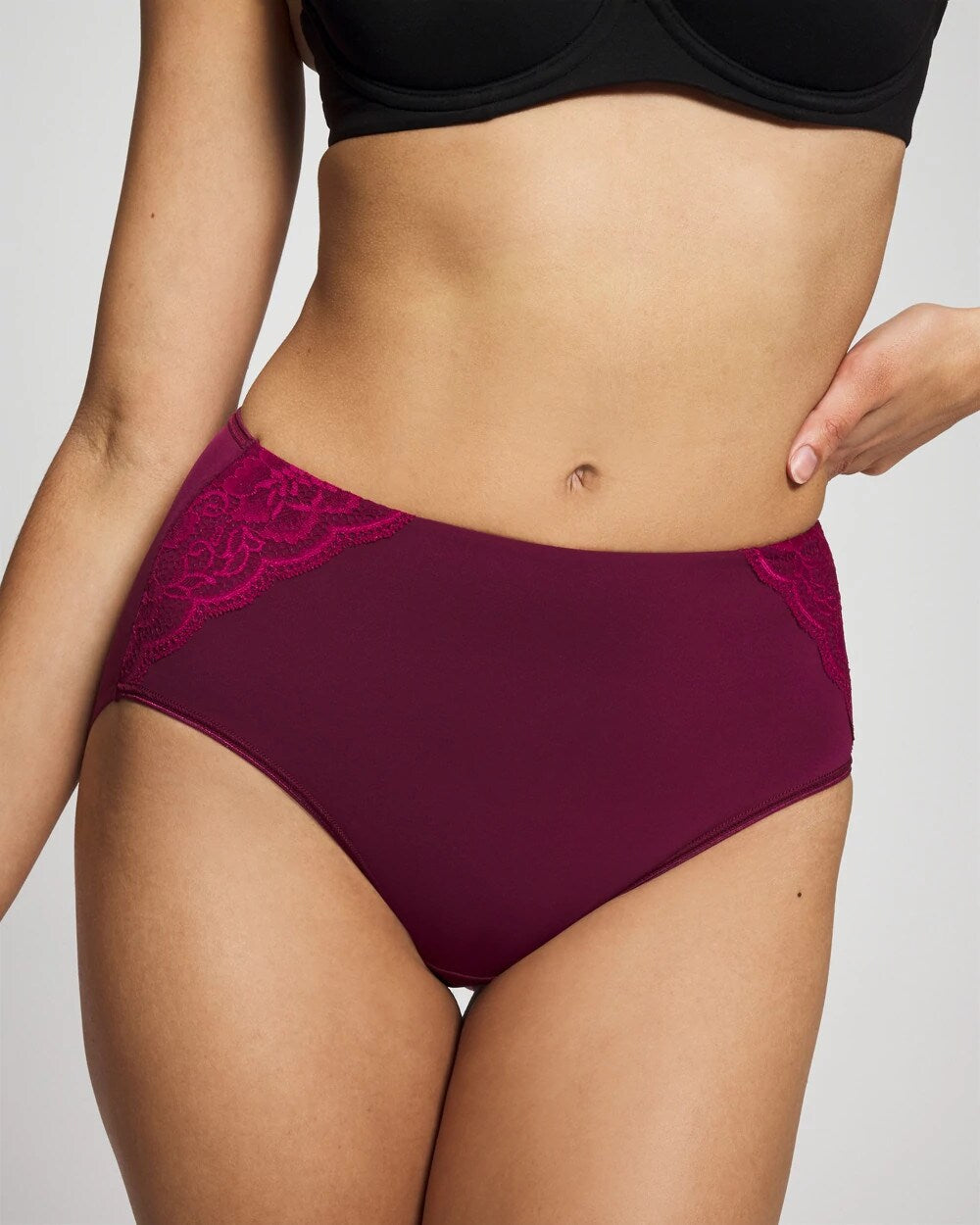 POMEGRANATE WINE Tummy Modern Brief Panty with Lace