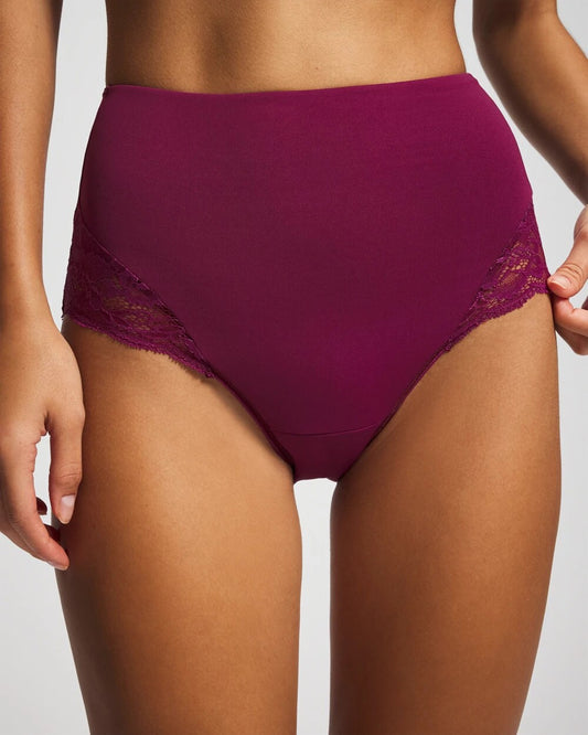 POMEGRANATE WINE Tummy High-Waist Brief Panty with Lace
