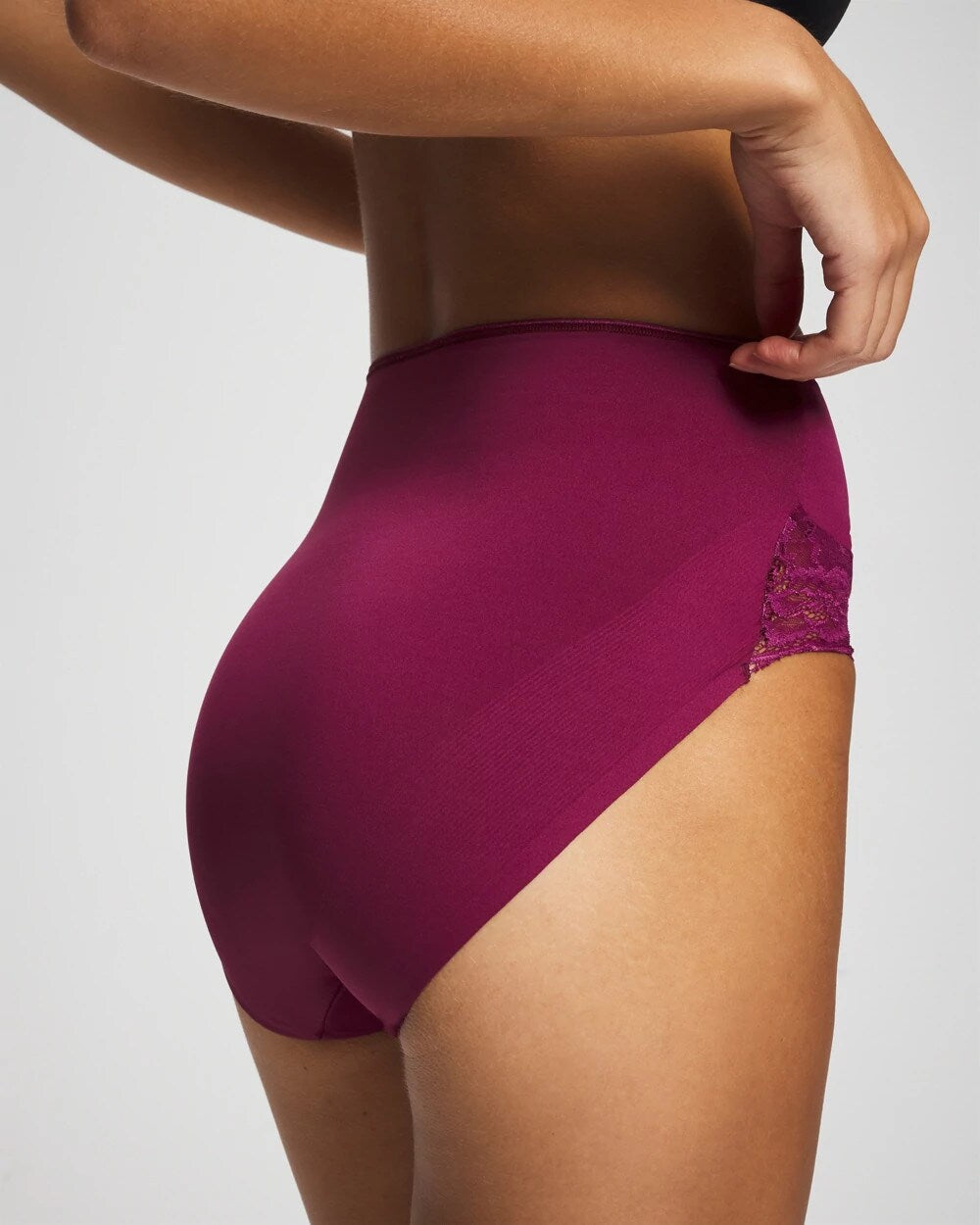 POMEGRANATE WINE Tummy High-Waist Brief Panty with Lace