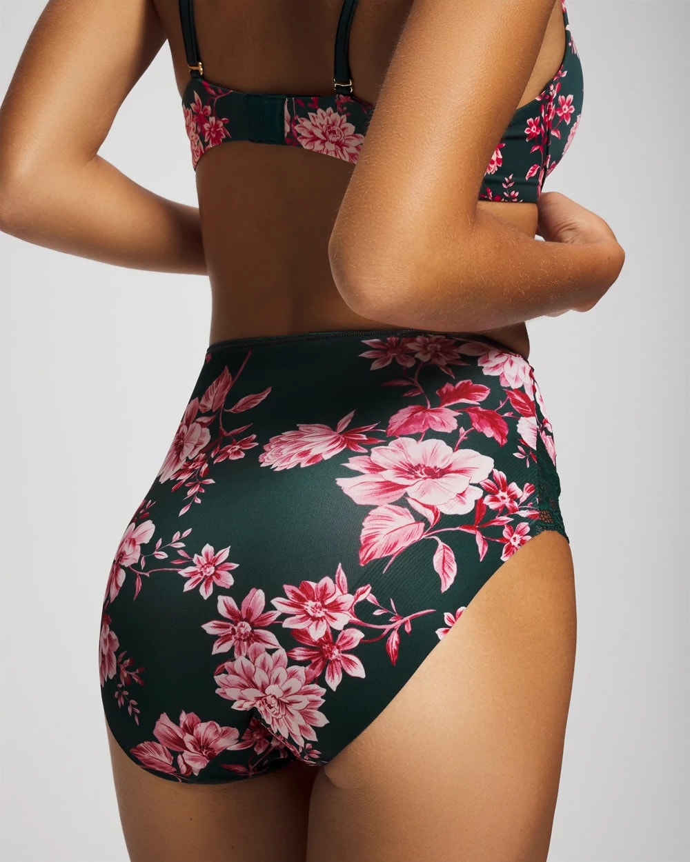 COTTAGE FLORAL MINI GREEN Tummy High-Waist Brief Panty with Lace
