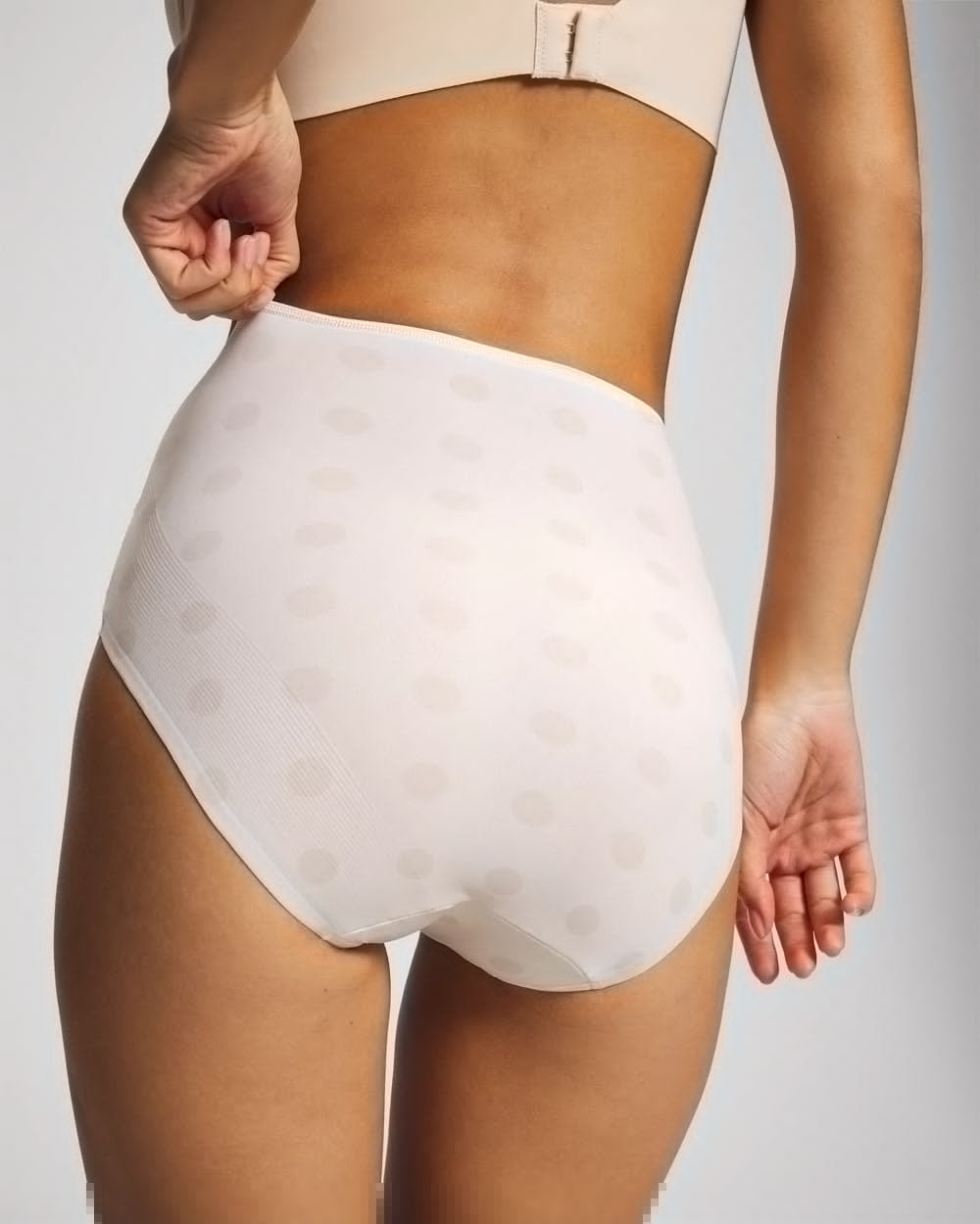 DRAMA DOTS CHAMPAGNE Tummy High-Waist Brief Panty with Lace