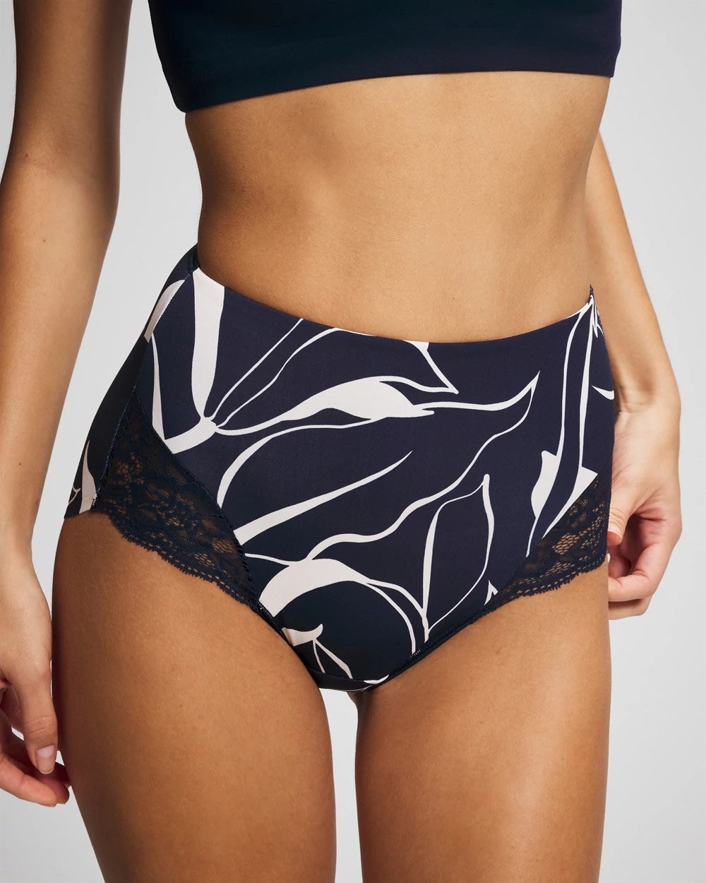 NOUVEAU FLORA MINI NAVY Tummy High-Waist Brief Panty with Lace